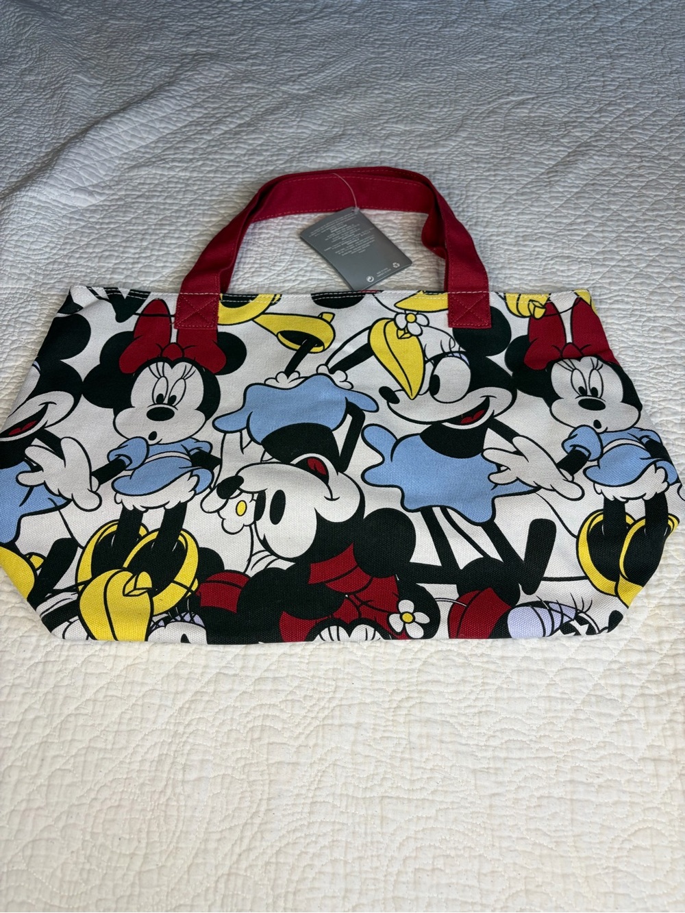 NWT Disney Minnie & Friends Canvas Tote with Red Handles and Colorful Print